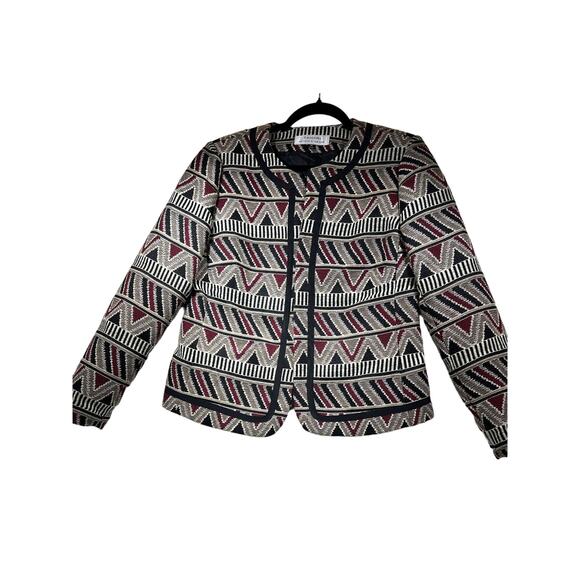 Tahari ASL Jackets & Blazers - Tahari ASL Geometric Tribal Printed Black Red Tan Open Blazer Jacket Womens 10
